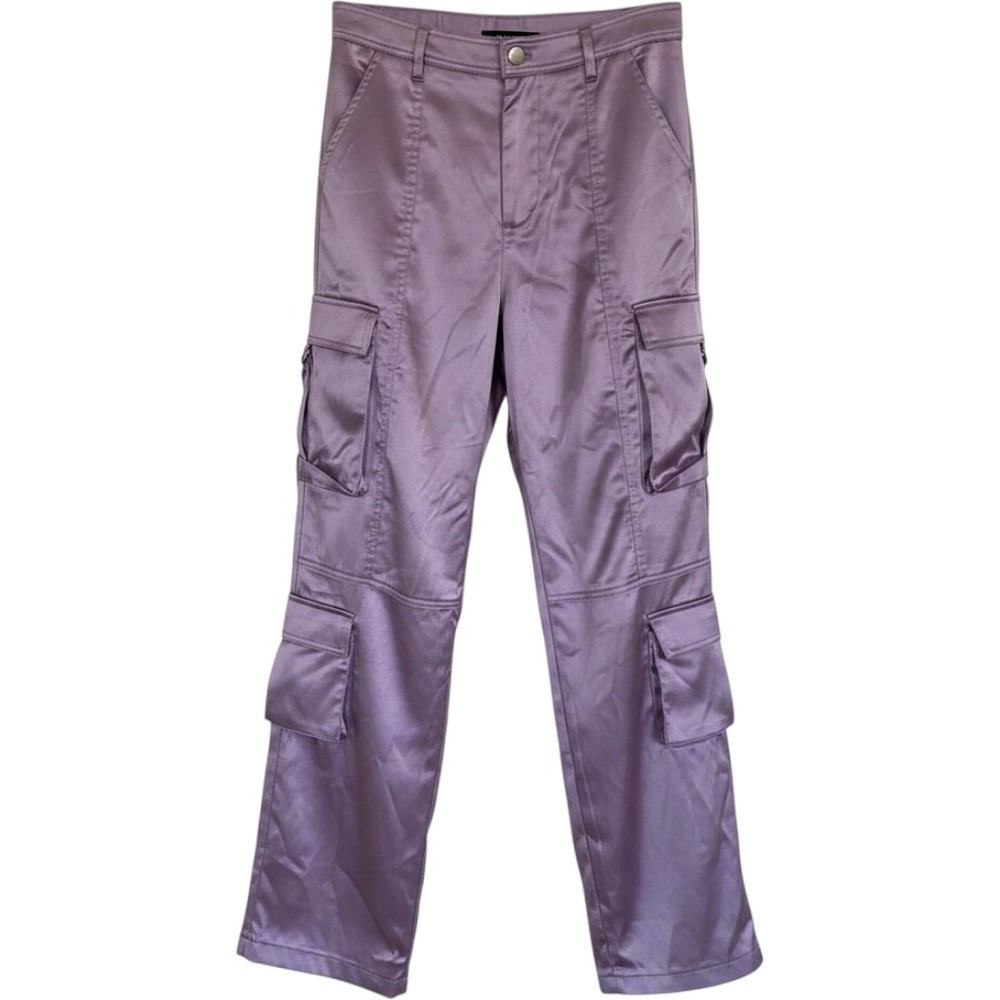 Forever 21 Lilac Purple Satin Cargo Pants Wide Leg High Rise Small 00470643
